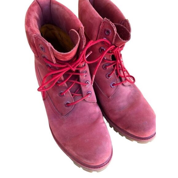 Timberland Men's Size 9M Premium 6" WP Red Nubuck Leather Work Hiking Boots - Picture 7 of 15